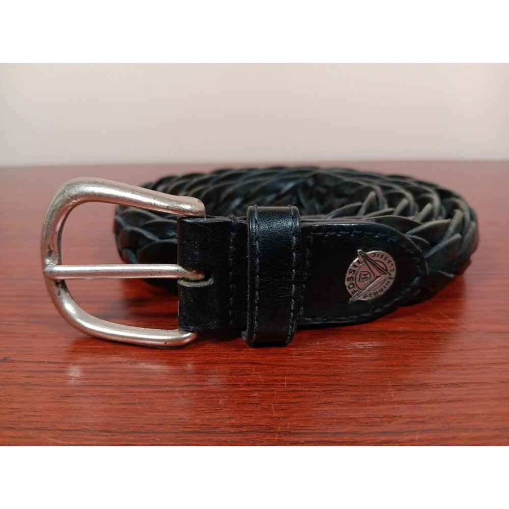Vintage Fossil 54 Genuine Classic Braided Leather Belt Size 40 Black EUC